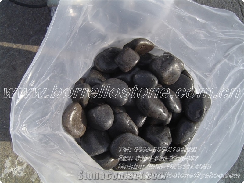 Black Pebble Stone For Park, Black Basalt Pebble Stone