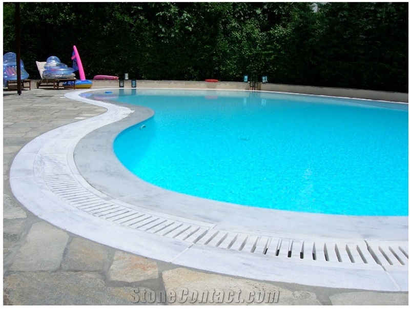 Pool Deck Drain, Pool Coping, Thassos White Marble Pool Deck Drain
