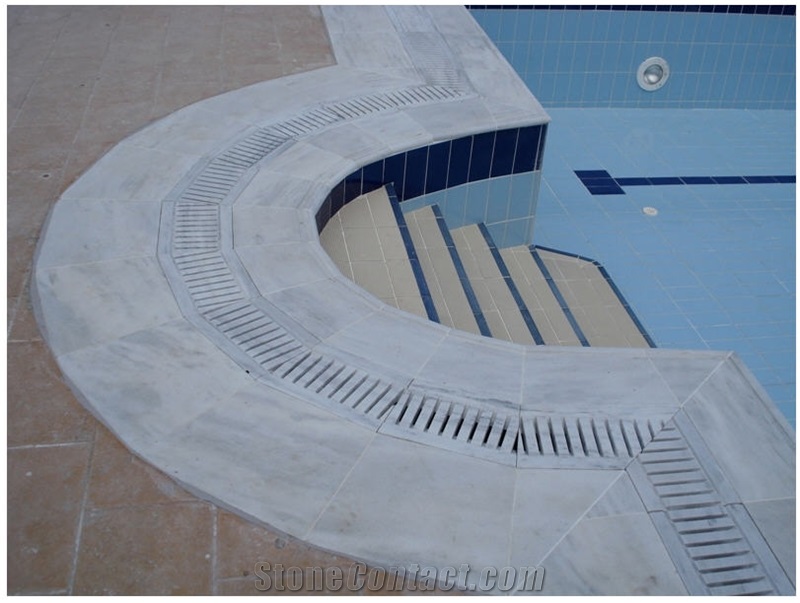 Pool Deck Drain, Pool Coping, Thassos White Marble Pool Deck Drain