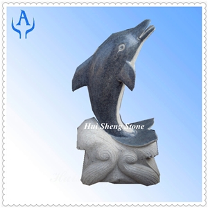 Granite Garden Dolphin Sculpture, Grey Granite