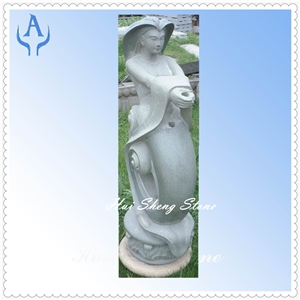 Granite Grey Garden Person Sculpture, Grey Granite