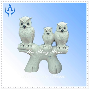 Grey Granite Owl Sculpture, Grey Granite