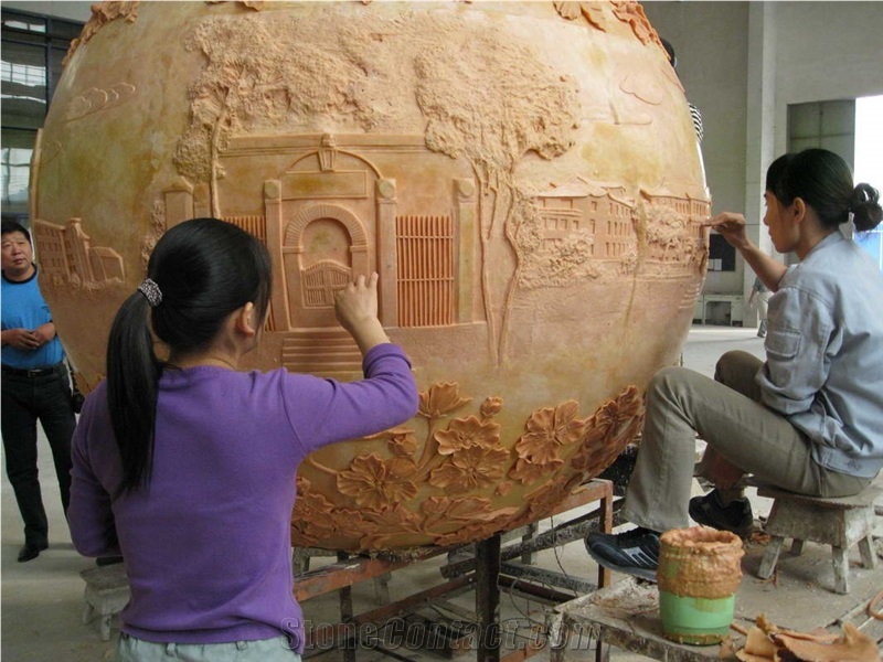 Sandstone Globe, Yellow Sandstone Sculpture, Statue