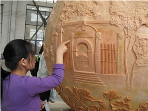 Sandstone Globe, Yellow Sandstone Sculpture, Statue