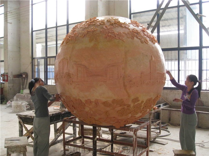 Sandstone Globe, Yellow Sandstone Sculpture, Statue