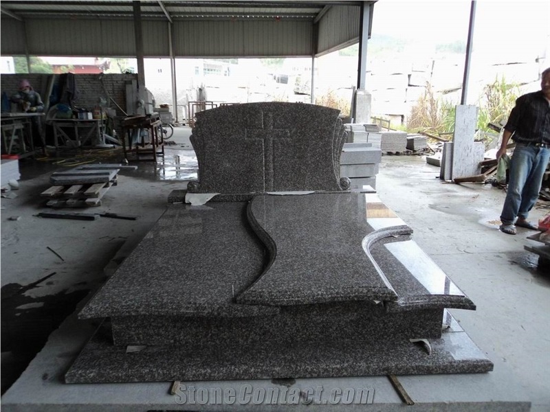 Snow Black Granite Double Tombstone