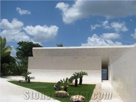 White Coral Stone Tiles Project, White Palladium Coral Stone Building, Walling