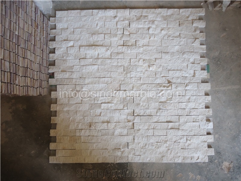 Cream Marble Mosaics with Interlock, Bottessina Cream Beige Marble Mosaics