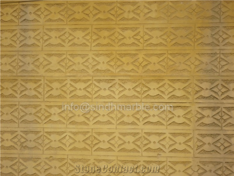 Hand Carved Made Yellow Walling, Imperial Gold Yellow Sandstone Walling