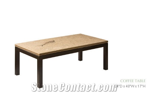 Fossil Fish Stone Coffee Table Top, Beige Limestone Table Tops