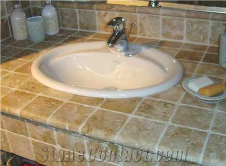 Tumbled Noce Travertine Bath Top, Noce Beige Travertine Bath Top