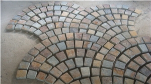 Multicolor Slate Fan Shape Pavers, Flagstone Road Paving