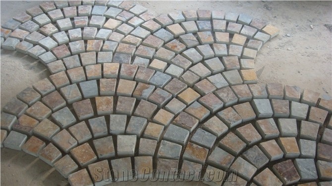 Multicolor Slate Fan Shape Pavers, Flagstone Road Paving