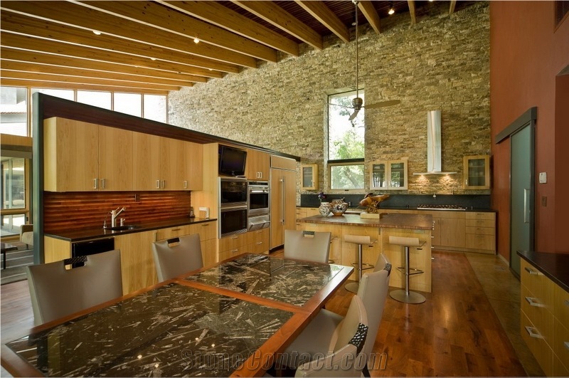 Stacked Stone Kitchen Wall