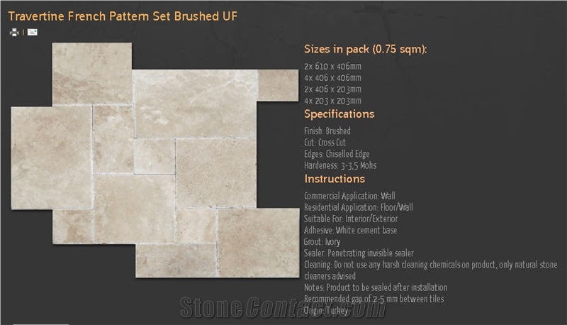 Travertine French Pattern Set Brushed UF, Classic Travertine Tiles