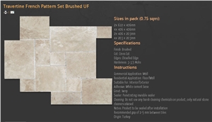Travertine French Pattern Set Brushed UF, Classic Travertine Tiles