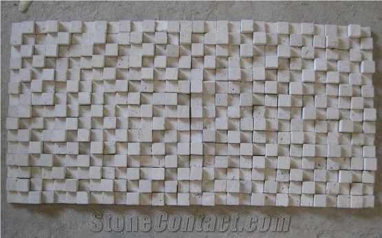 Travetine 3D Mosaic, White Travertine Mosaic