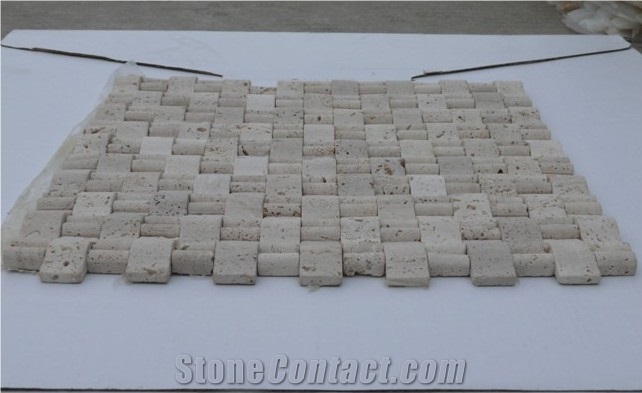 Travetine 3D Mosaic, White Travertine Mosaic