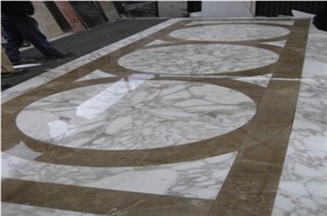 Marble Inlayed Floor Medallion, Arabescato White Marble Floor Medallion Marble Inlayed Floor Medallion, Arabescato White Marble Floor Medallion
