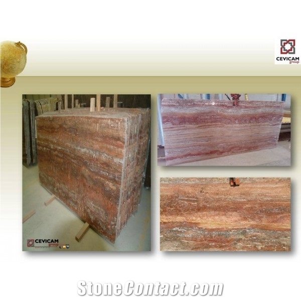 Travertino Rojo Travertine Slabs, Spain Red Travertine