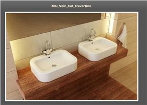 Vein Cut Red Travertine Bath Design