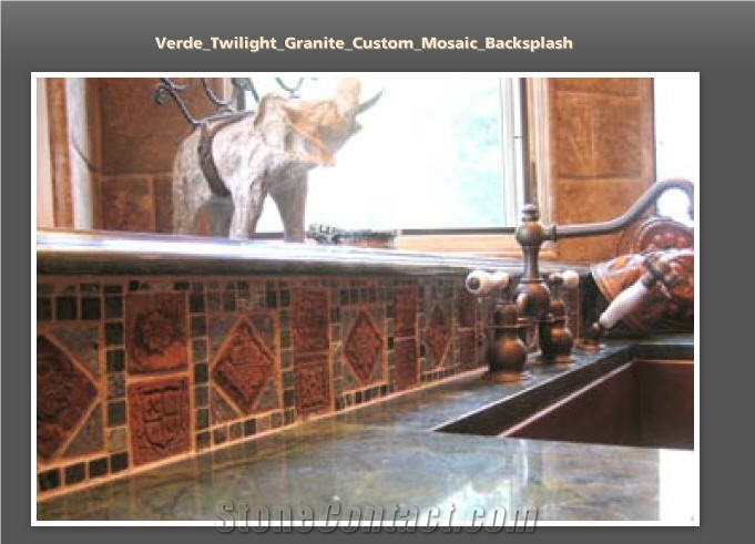 Verde Twilight Granite Custom Mosaic Backsplash, Verde Twilight Green Granite Mosaic Backsplash