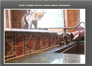 Verde Twilight Granite Custom Mosaic Backsplash, Verde Twilight Green Granite Mosaic Backsplash