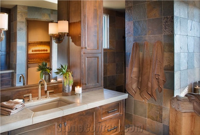 Bath Design, Remodeling, Emperador Brown Marble Bath Design