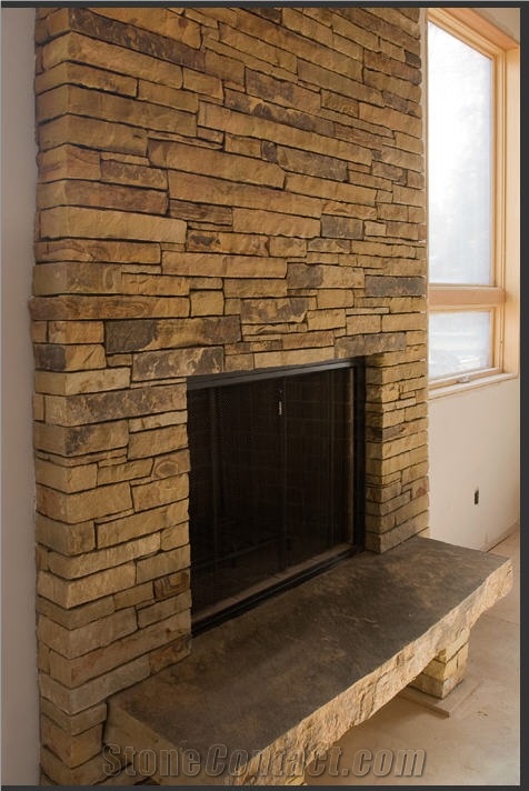 Multi-blend Sandstone Stacked Wall Stone, Fireplac