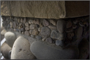 Native Wyoming River Rock Column Base, White Marble Column Base
