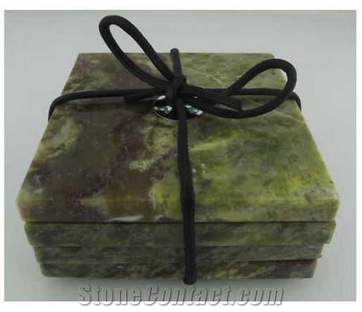 Set Of 4 Connemara Marble Coasters, Connemara Green Marble Home Decor