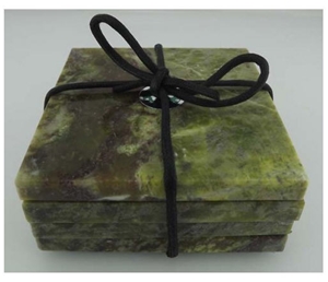 Set Of 4 Connemara Marble Coasters, Connemara Green Marble Home Decor