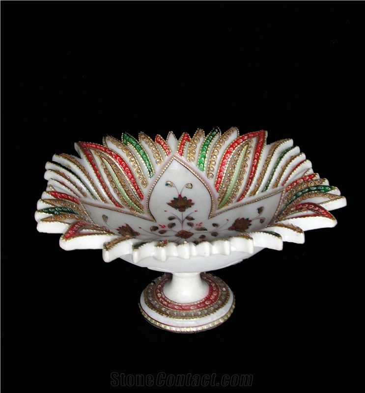 Fruit Bowl Carved from White Marble