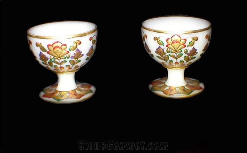 Marble Cup Glass for Ice Cream, White Marble Kitchen Accessories