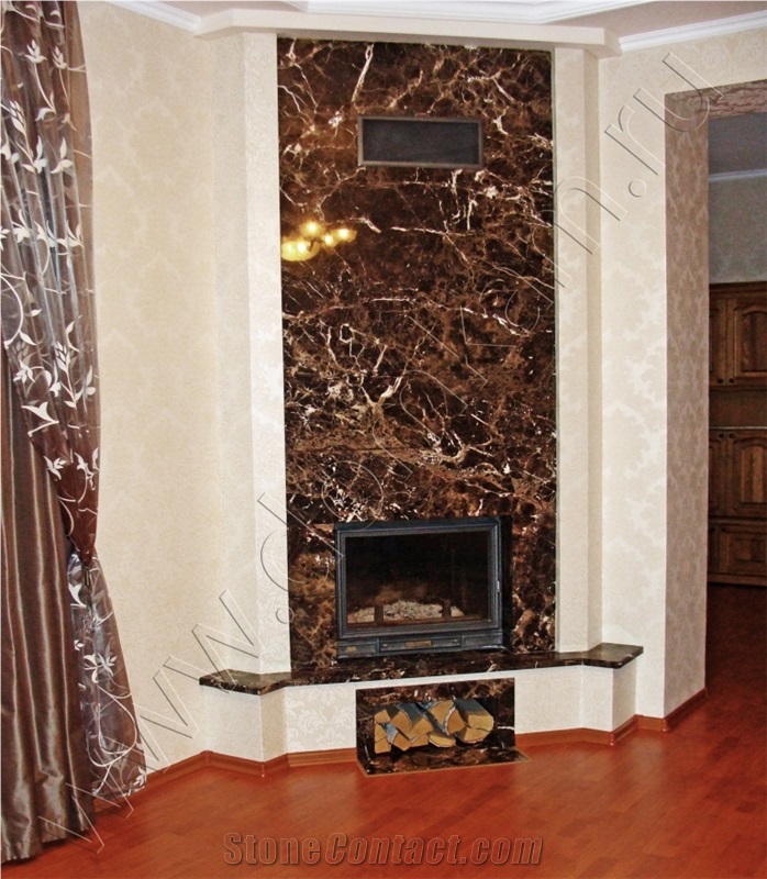 Dark Emperador Marble Fireplace, Marron Emperador Brown Marble Fireplace