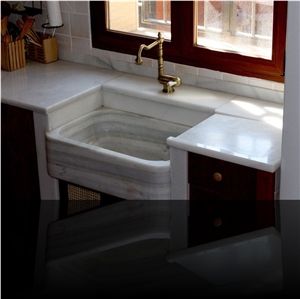 White Marble Kitchen Top and Kitchen Sink, Blanco Tranco White Marble Kitchen Top