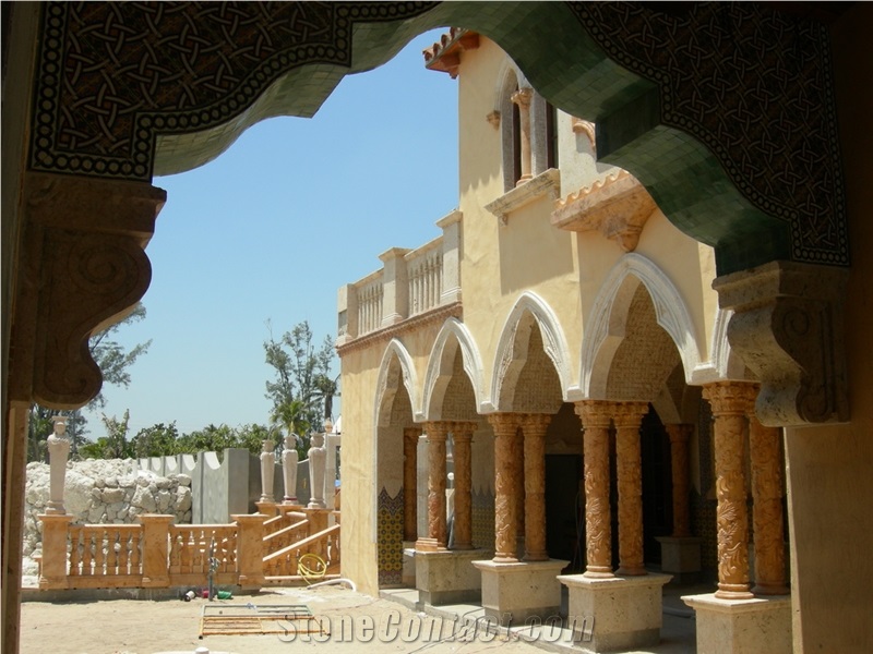 Custom Columns and Arches in Tikul, Coquina Shells, Tikul Shellstone ,Coquina Shellstone Red Limestone Columns