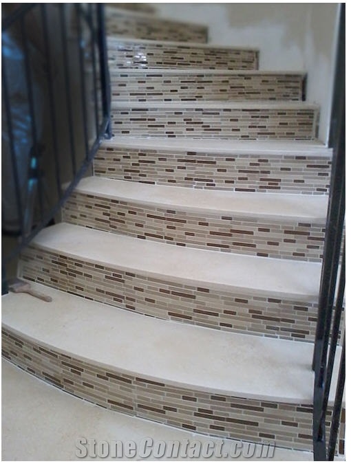 White Limestone Steps, Mosaic Riser