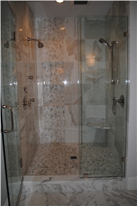 Calacatta Gold Bathroom Wall, Floors, Calacatta Gold White Marble Bath Design