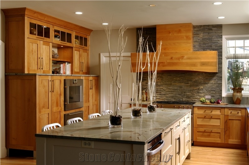 Kitchen Backsplash with Designer Jennifer Gilmer P, Copper Brown Quartzite Backsplash