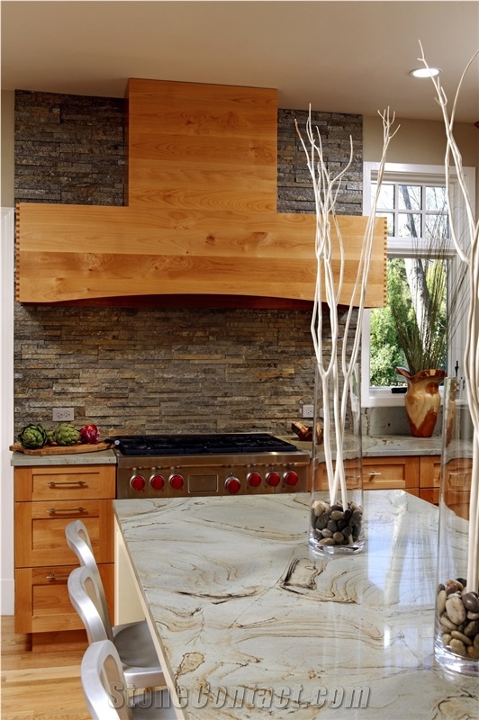 Kitchen Backsplash with Designer Jennifer Gilmer P, Copper Brown Quartzite Backsplash