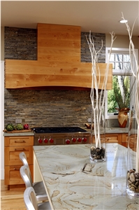 Kitchen Backsplash with Designer Jennifer Gilmer P, Copper Brown Quartzite Backsplash