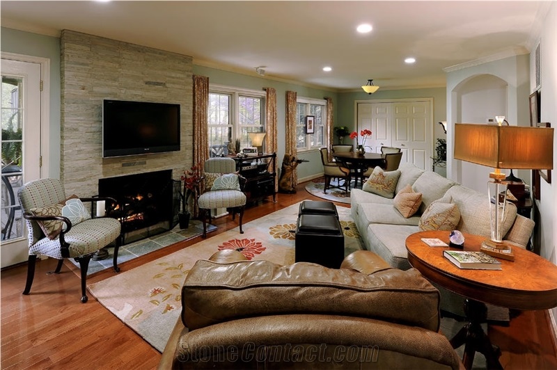 Private Residence Fireplace Designer June Shea Pro, Beige Sandstone Fireplace Design