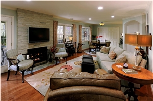 Private Residence Fireplace Designer June Shea Pro, Beige Sandstone Fireplace Design