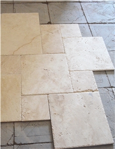 Light Travertine Brushed - Chiseled Edge Pattern, Light Denizli Travertine Tiles