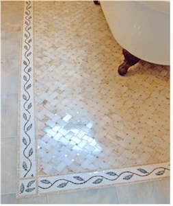 Afyon Honey Marble Floor Mosaic, White Marble