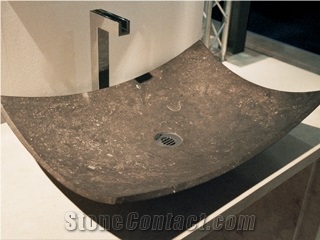 Feuille - Noir De Mazy Belgian Stone Wash Basin, Noir De Mazy Black Limestone Wash Basin
