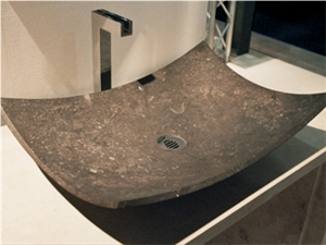 Feuille - Noir De Mazy Belgian Stone Wash Basin, Noir De Mazy Black Limestone Wash Basin