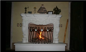 Lima Cantera Fireplace, Lima Cantera White Stone Hand Carved Fireplace