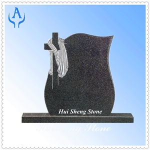 Granite Black Cross Headstone Monument, Black Granite